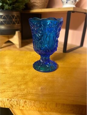 Vintage Tiara Glass Sandwich Blue Wine Goblet 5 Inch